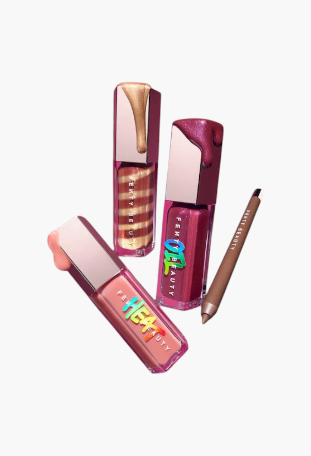 GLAM MODA Glossy Posse IX 4-piece lip makeup set featuring three Gloss Bomb shades and a mini lip liner pencil.