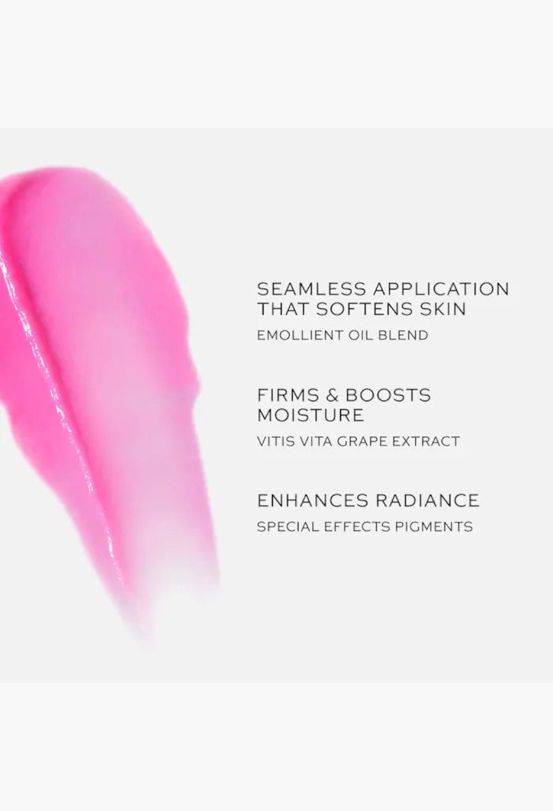 GLAM MODA Glassy Flush pH-adaptive blush stick swatch showing a vibrant pink, translucent, and glossy texture.