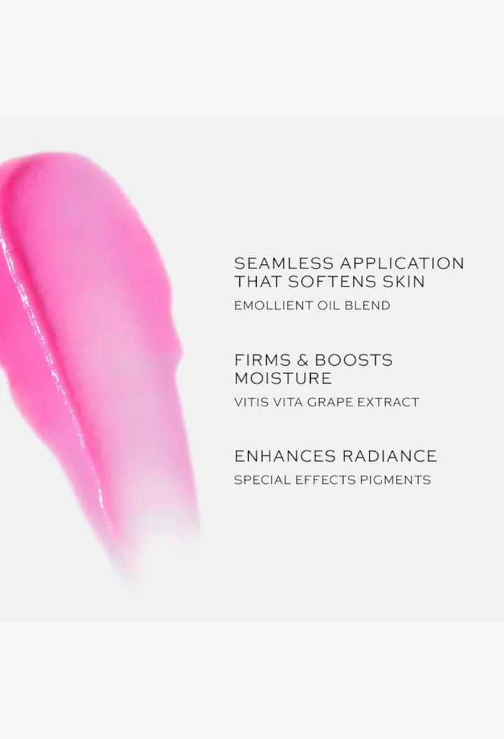 GLAM MODA Glassy Flush pH-adaptive blush stick swatch showing a vibrant pink, translucent, and glossy texture.