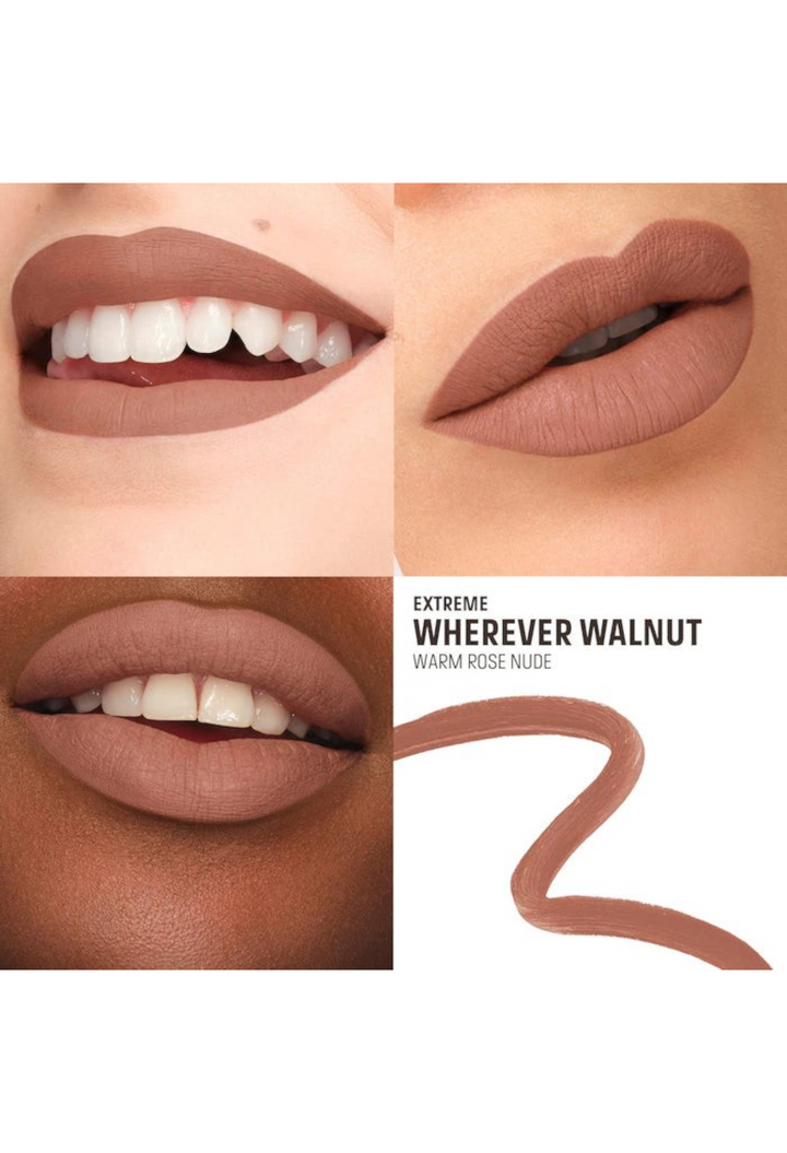 GLAM MODA Artist Color Pencil in Wherever Walnut, a warm rose nude lip liner shown on lips and as a swatch