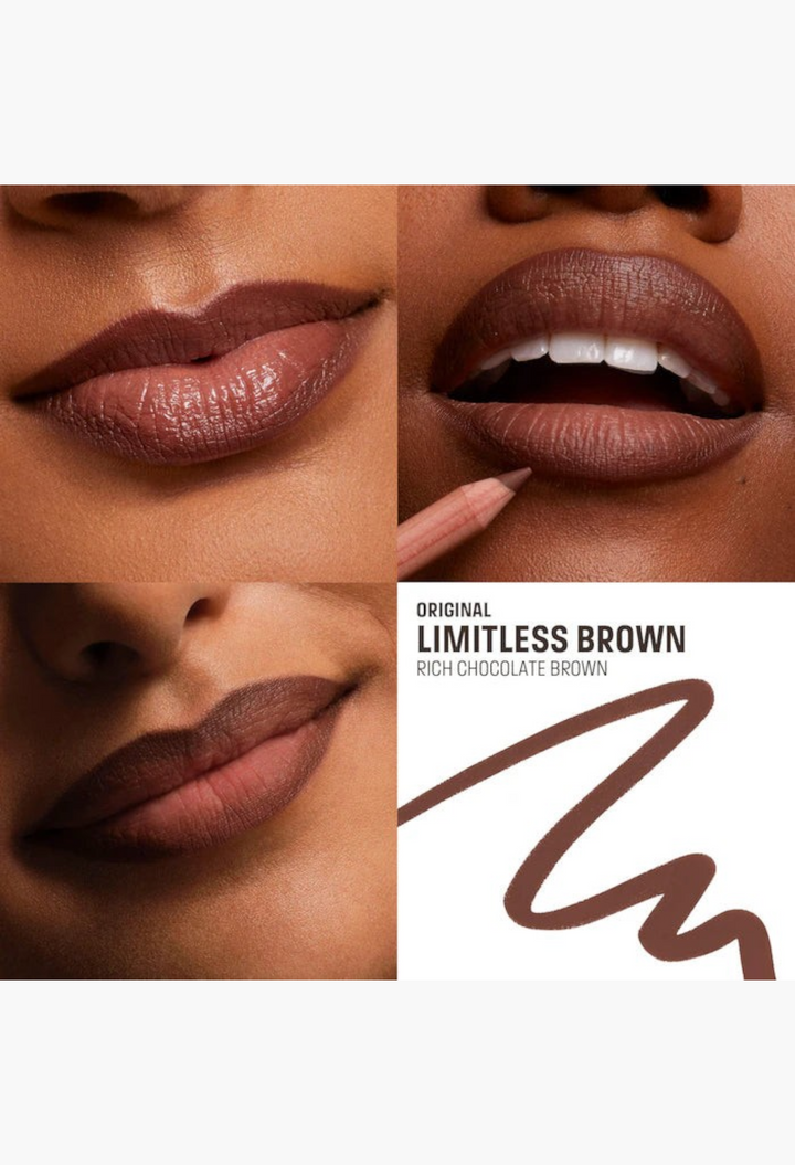 GLAM MODA Artist Color Pencil in Limitless Brown showing rich chocolate brown lip liner application on diverse skin